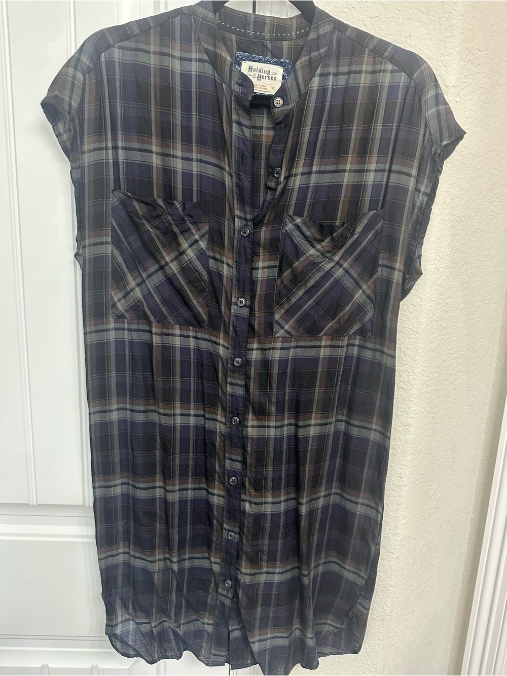 Holding Horses Plaid Button-Up Shirtdress in Brown, Black, Navy, Green